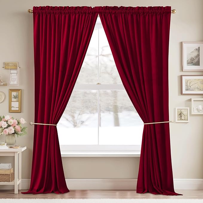 StangH Red Velevt Curtains 90 inches Long Christmas Home Decoration Thermal Insulated Noise Reducing Doorway Curtains for Living Room Office Patio, W42 x L90, 2 Panels