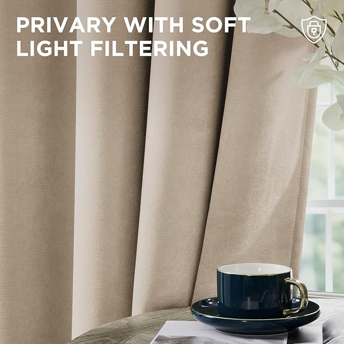 Joydeco Latte Coffee Velvet Curtains 72 Inches 2 Panels, Luxury Thermal Insulated Soft Curtains for Bedroom & Living Room, Room Darkening Velvet Drapes, Rod Pocket (52W x 72L)