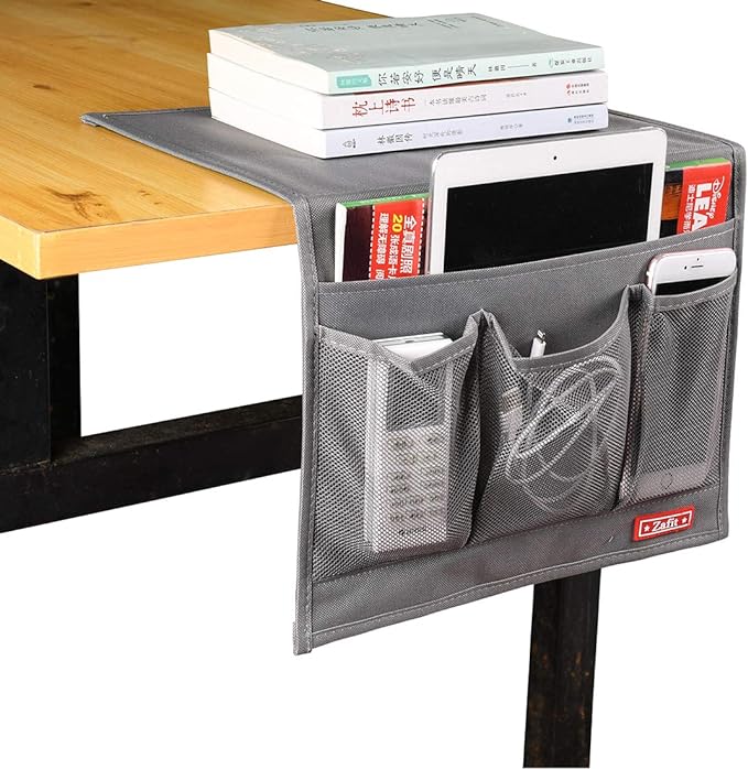 Bedside Storage Organizer, Table Cabinet Bedside Organizer Caddy for Remotes Phone Glasses (Classic 4 Pockets-Grey)