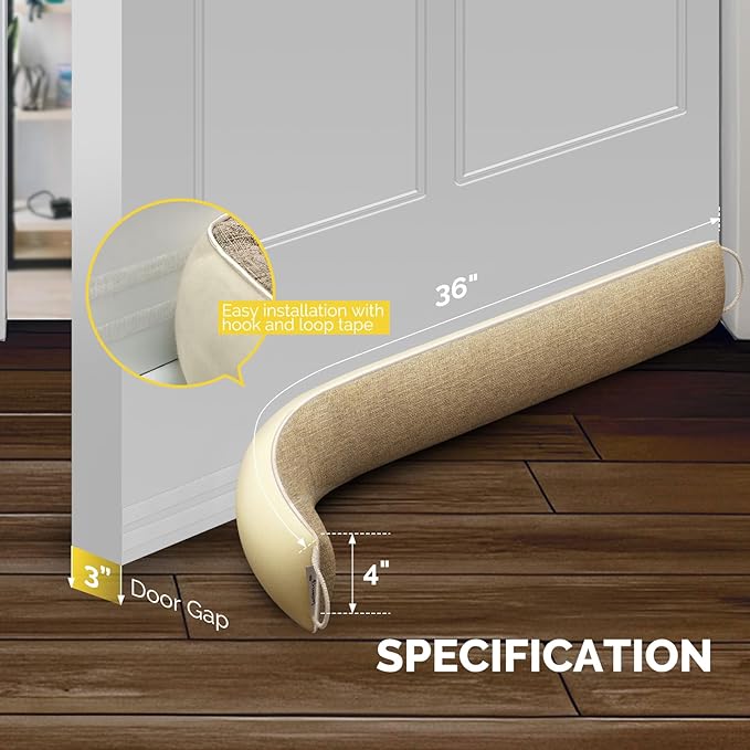 fowong Weighted Door Draft Stopper for Bottom of Door 36 Inch Soundproofing Noise Stopper Block Cold Air/Wind/Breeze, Oatmeal