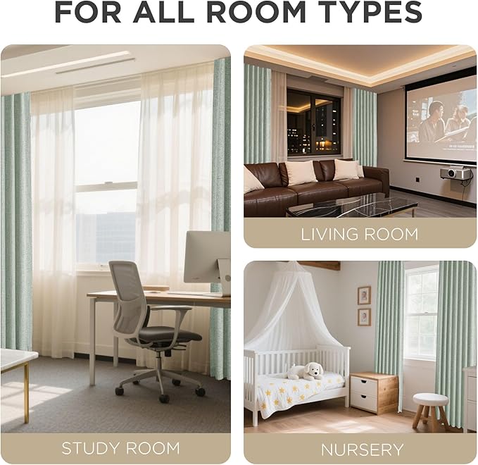 Joydeco Linen Blackout Curtains for Bedroom - 100% Light Blocking 1 Panels, Sage Green Drapes 70" W x 96" L, Thermal Insulated Room Darkening Curtains for Living Room, Rod Pocket & Back Tabs