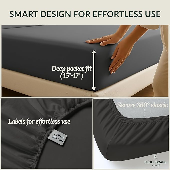 Cloud Scape Linen 100% Egyptian Cotton Sheets Full Size, 4 Pieces Luxury Bedding Set, 400 Thread Count,Hotel Quality, Silky Soft, Deep Pockets up to 17, Charcoal