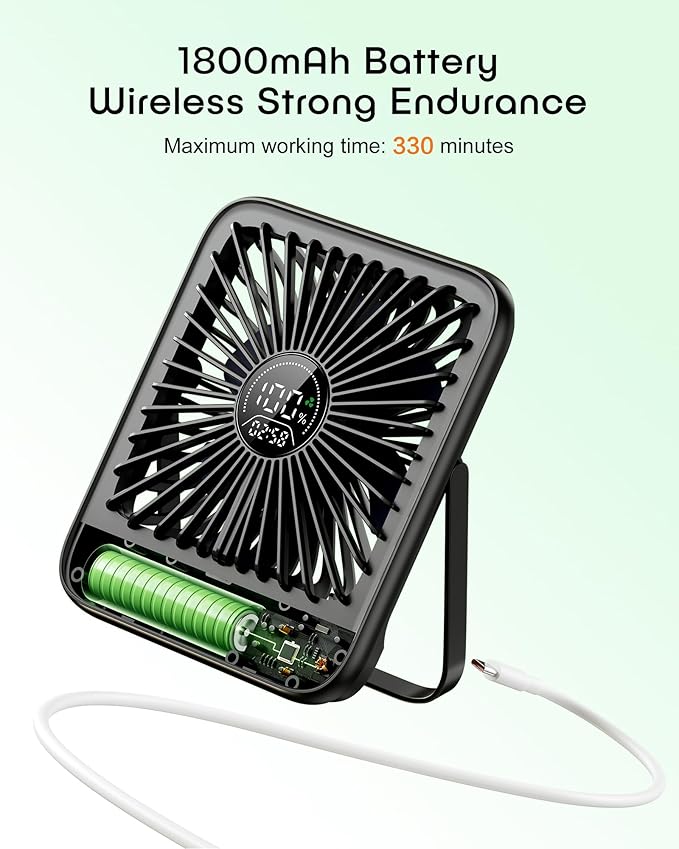 FadFun Small Desk Fan Personal Fans，100Speed Adjustable Quiet Small Portable Fan,Intelligent display of remaining hours for Office Bedroom Home Desk Black