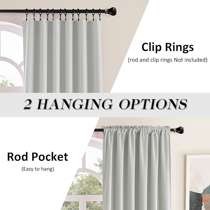 DONREN 108 Inches Long Curtains - 2 Panel Rod Pocket Drapes Room Darkening Thermal Insulated Curtains for Living Room Bedroom (Light Grey,52 W by 108 inch Length)