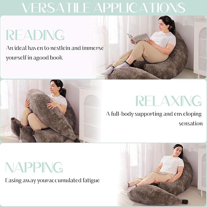 Banana Bean Bag Chair with Ottoman, Floor Sofa Bed with Footrest, Comfy Convertible Lounger for Teens & Adults, Plush Couch for Bedroom, Living Room or Dorm, M-Coffee
