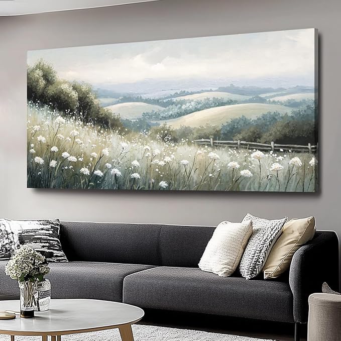 Sea of Flowers Canvas Wall Art - Modern landscape Paintings for Living Room, Bedroom Wall Decor, Framed Wall Art for Home or Office Decoration, Large Art 60x120cm(24x48in)