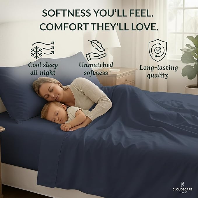 Cloud Scape Linen 100% Egyptian Cotton King Sheets Set – 400 Thread Count, 4-Piece Soft Hotel Quality Bedding Set,Deep Pockets up to 16”, Dark Denim