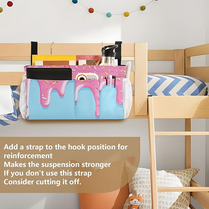 Bedside Caddy Hanging Bunk Bed Caddy Bed Organizer Hanging Pocket with 2 Hooks Bedside Storage Organizer Pocket Bag Holder Cartoon Dripping Frosting