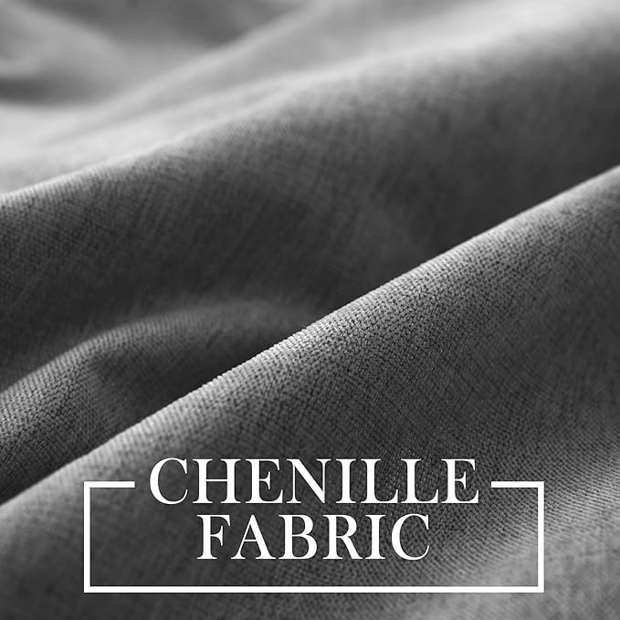 Macochico Extra Wide 100% Blackout Chenille Curtains 100" Wx96 L Thermal Drapes for Sliding Door Living Room Bedroom Auditorium Hotel Dark Grey Curtains Grommet Top with Tieback Classic 1 Panel
