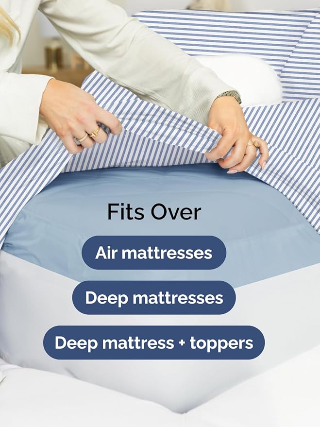 Extra Deep Cal King Sheet Set - 6 Piece Breathable & Cooling Sheets - Hotel Luxury Bed Sheets Set - Easy Fit - Soft, Wrinkle Free & Comfy Sheets Set - Blue Striped Sheet Set with Extra Deep Pockets