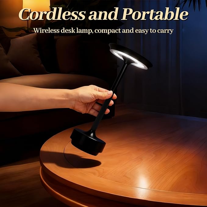 2 Pack Cordless Table Lamp Rechargeable, Portable Battery Powered USB Desk Lamp, 3 Color Dimming LED Table Light with Touch Control, for Bedroom/Restaurant/Office/Outdoor(Black)
