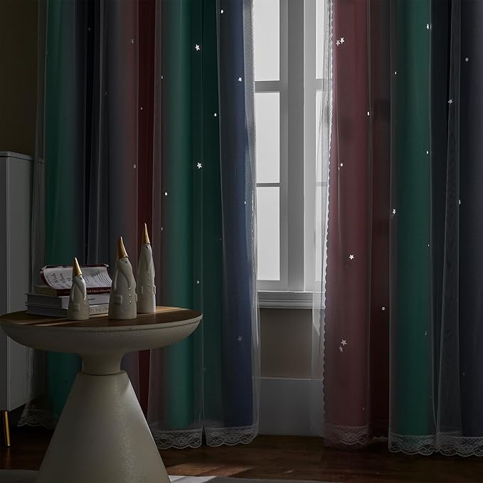 XiDi Curtains for Bedroom Decor, Rainbow Pinkgreen grey34/54