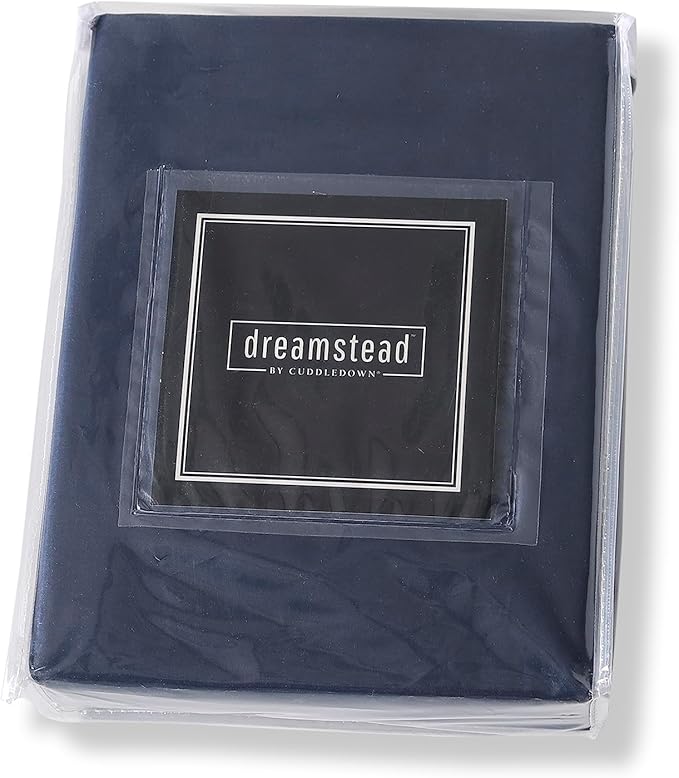 Cuddledown Dreamstead 100% Cotton Bed Sheets Set | 300 Thread Count | Luxurious Sateen Weave | Pure Combed Cotton | Soft | Wrinkle Resistant | 4 Piece Set | Navy | King | 78” x 80”