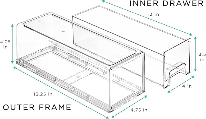 Sorbus Small Wide Clear Stackable Storage Drawers – 2-Pack Plastic Organizer Bins with Handles – Stackable Pull-Out Storage Drawers for Closet, Pantry, Office, Bathroom, Craft, and Toy Organization