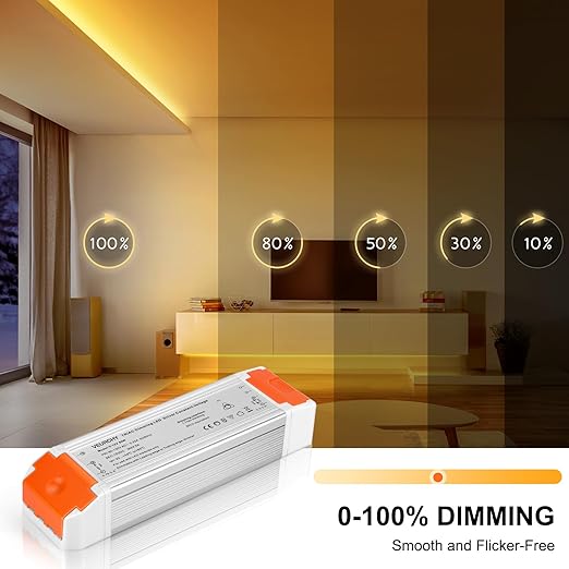 60W Dimmable LED Driver 12V DC Triac Constant Transformer, 120V AC to 12 Volt DC Lighting Low Voltage Power Supply, LED Light Transformer for Kitchens, Cabinets, Bedrooms 2 Pack