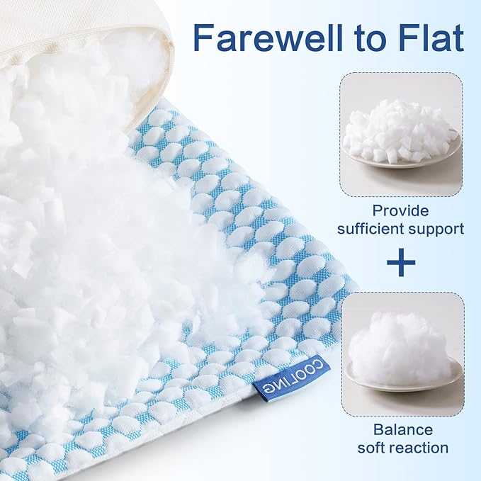 EASELAND Firm Pillow Shredded Memory Foam(Adjustable Loft), Cooling Breathable for Sleeping King Size 2 Pack
