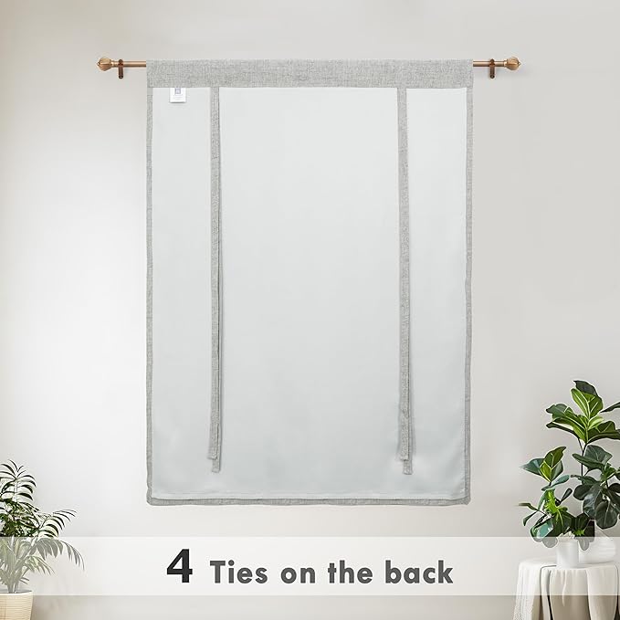 DriftAway Double Layer Linen Blackout Tie Up Curtains Thermal Insulated Fully Lined Balloon Roman Shade Bathroom Window Adjustable Rod Pocket for Small Window 45 Inch by 63 Inch Gray