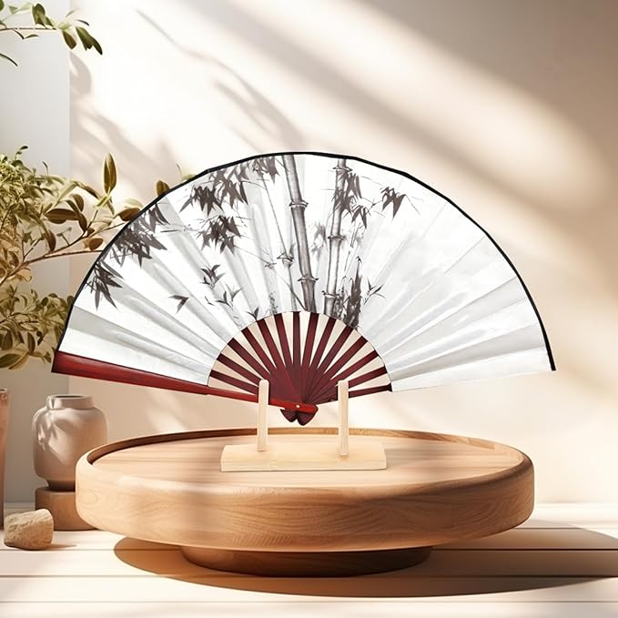 VOSAREA Bamboo Japanese Folding Fan Stand Holder Handheld Fan Display Stand Hand Fan Storage Rack Display Base (Beige)