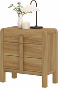 WAMPAT Modern 3 Drawer Nightstand, 31.5" Tall Nightstand with Large Chest of Drawers, Wooden Bedroom Dresser w/Curved Profile Design, End Table Bed Side Table for Bedroom, Living Room, Light Walnut