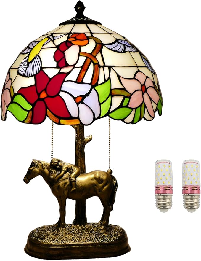 2 Lights Tiffany Table Lamp Stained Glass Table Lamp Victorian Bedside Lamp for Bedroom Living Room Home Coffee Decor,11.8 inch