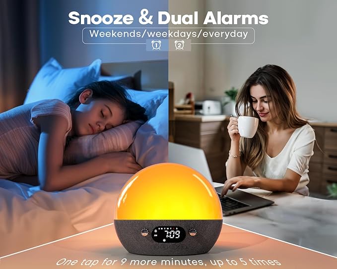 MOMILLA Sunrise Alarm Clock with Bluetooth Speaker, White Noise Sound Machine, Alarm Clocks for Heavy Sleepers Bedrooms, Wake up Light Night Lights Lamp, Chirstmas Gifts for Boys and Girls Adults