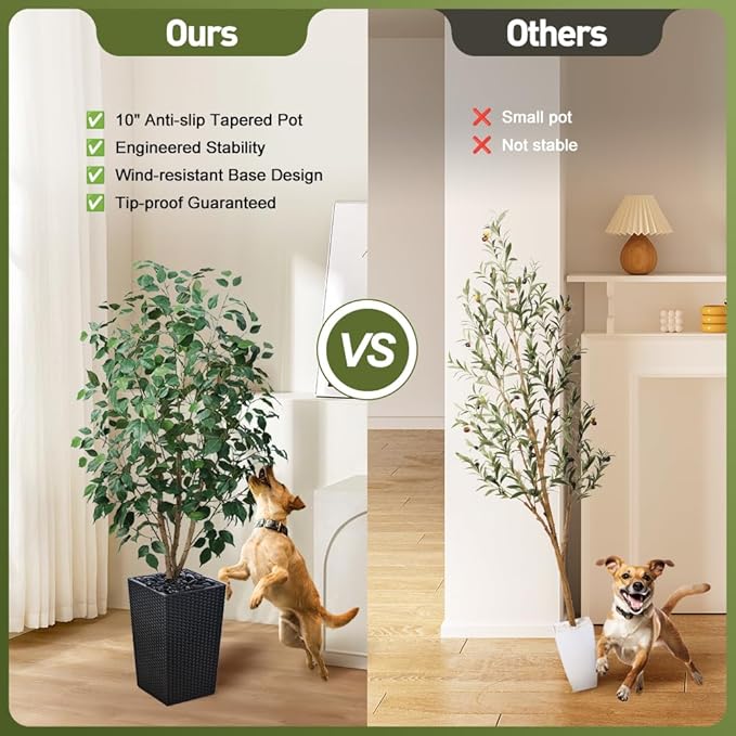 5ft Artificial Ficus Tree,Tall Faux Tree with Silk Leaves & Real Wood Trunk,UV Resistant Potted Fake Plant with Pebbles & Planter-Indoor Outdoor Floor Plant for Home,Living Room,VN129