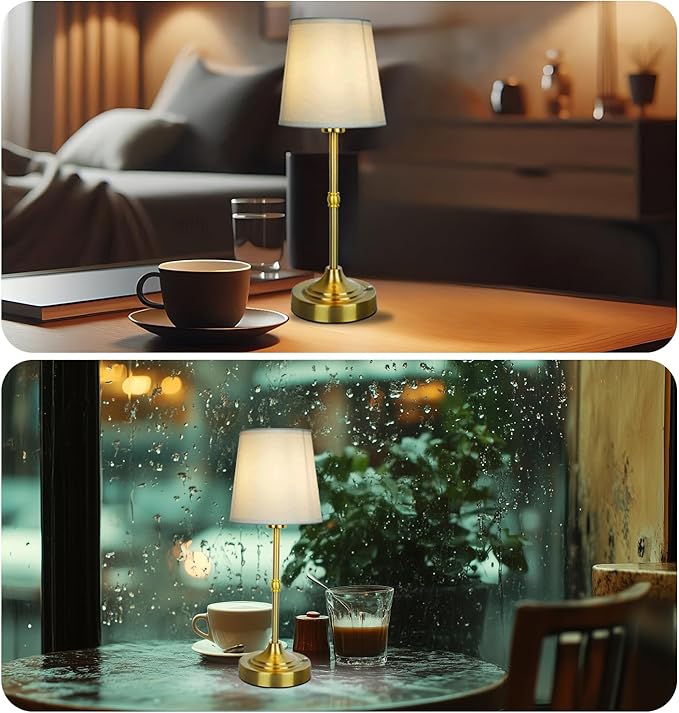 Cordless Table Lamp, Rechargeable Table Lamp with Touch Dimmable Control, Portable LED Desk Lamp for Indoor Patio (Gold, 1)