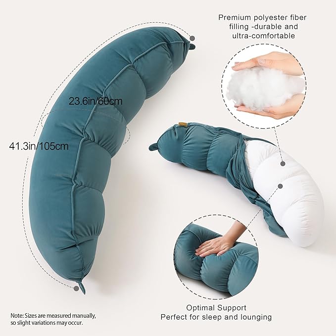 Peallow(Pat. Pend) – Long Round Body Pillow for Adults, Bolster Pillow for Sleeping, Soft and Supportive Pillow for Sleeping & Lumbar Support (Slate Blue, 29.5")