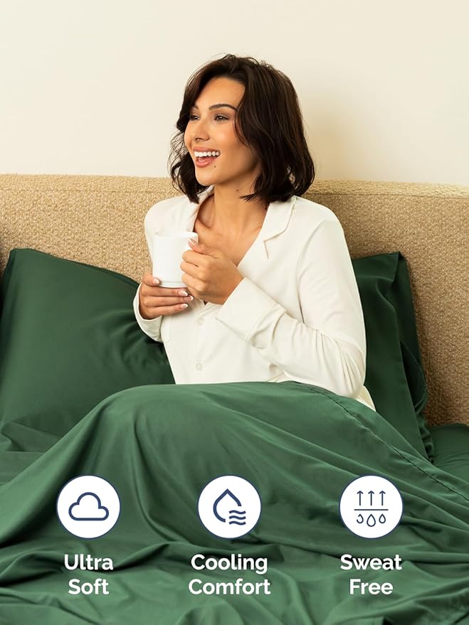 Extra Deep Split King Sheet Set - 7 Piece Breathable & Cooling Sheets - Hotel Luxury Bed Sheets Set - Easy Fit - Soft, Wrinkle Free & Comfy Sheets Set - Emerald Green Sheet Set w/Extra Deep Pockets