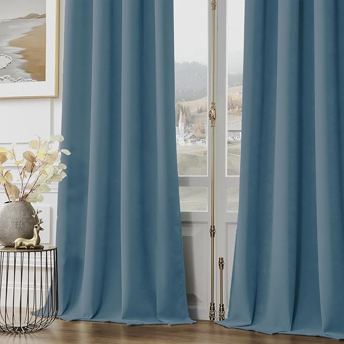 Joydeco Greyish Blue Velvet Curtains 90 Inches 2 Panels, Luxury Thermal Insulated Soft Curtains for Bedroom & Living Room, Room Darkening Velvet Drapes, Rod Pocket (52W x 90L)