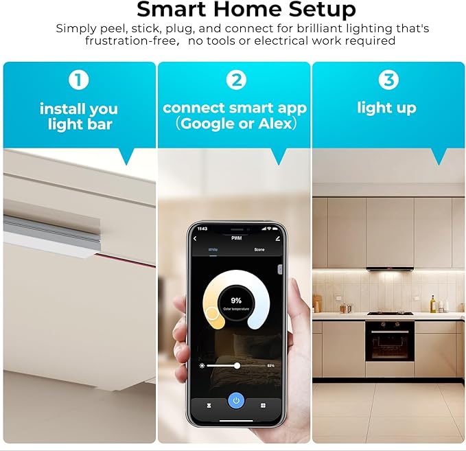 VST Smart Under Cabinet Lighting 6 Bars - UL Listed CRI 93+ Adjustable COB Strip Lights, Alexa & Google Home Compatible, App/Voice/Hand Wave Control for Kitchen Cabinets & Closets