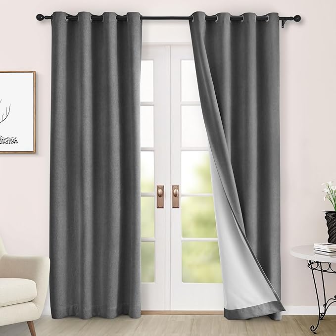 Macochico 100% Blackout Curtains Luxury Chenille Curtains for Living Room Thermal Blackout Curtains for Bedroom Hotel Banquet Classic Decor Dark Grey Curtains with Tieback 72" Wx96 L Grommet 1 Panel
