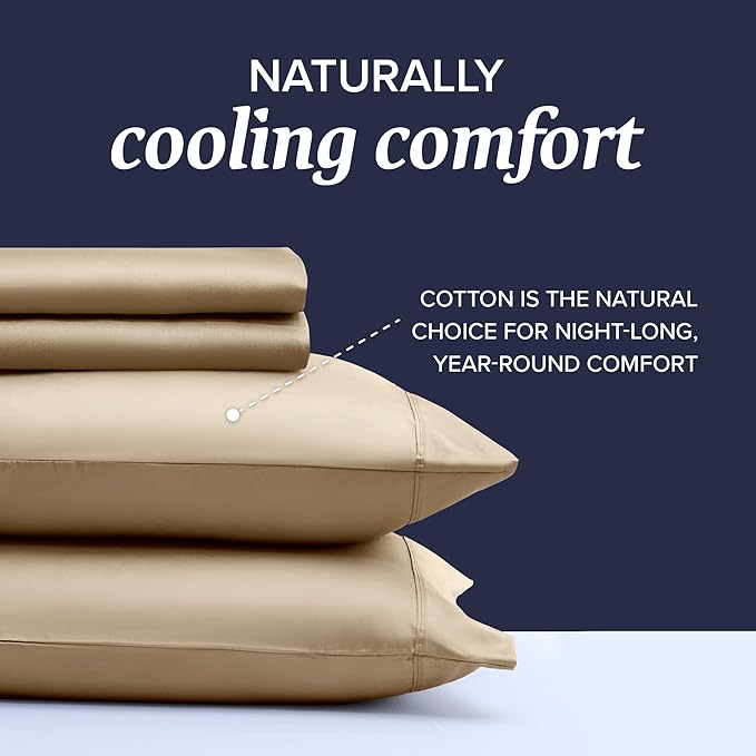Beckham Hotel Collection King Sheet Set 100% Cotton, 500TC Luxury Sateen Bedding, 16” Deep Pocket, Moisture-Wicking, 4-Piece, Sand