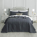CHIXIN Oversized Bedspread Coverlet Set King Size - Lightweight Bedding Cover - Beautiful Stitching - 4 Piece Reversible Bedspread - Gorgeous Damask Paisley Pattern (King, Dark Grey)