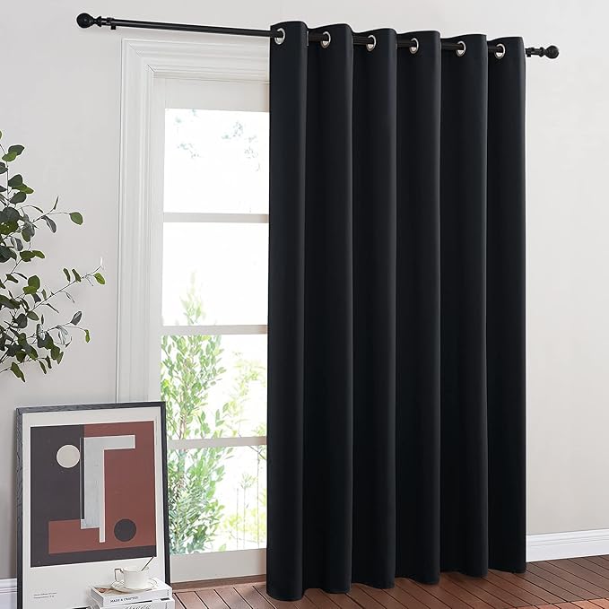 NICETOWN Blackout Curtain for Sliding Door, Patio Door Curtains, Thermal Insulated Wide Drapes/Draperies for Bedroom (Black, 80 by 84 inches)