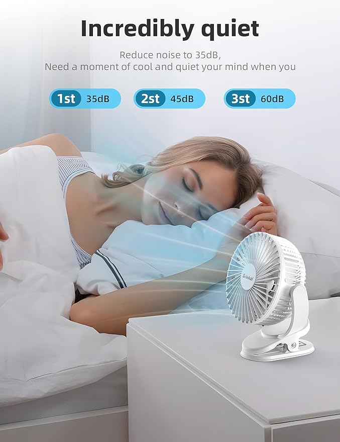 Svinkal usb Personal Clip on Fan 2400mAh Battery Operated 6in, Type C, 3 Speed, 720 adjustment, Small Portable Fan for Table, Bedroom, Desk, dormitory, Camping, Stroller, Golf Cart