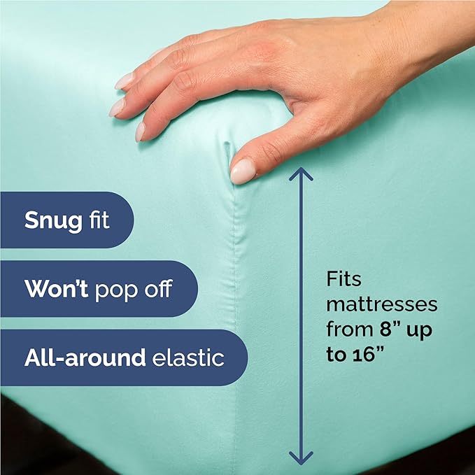 Twin XL 4 Piece Sheet Set - Cooling, Comfy & Breathable - Hotel Luxury Bedding, Includes Fitted Sheet for Women, Men, Kids & Teens - 1 Flat, 1 Fitted Sheet, 2 Pillowcases with Deep Pockets - Spa Blue