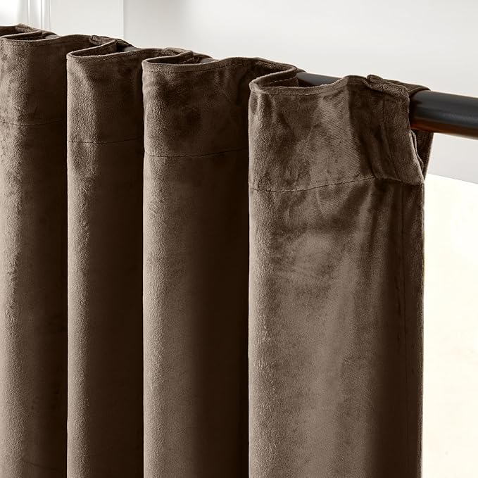 Lazzzy Dark Brown 84 Inch Long (52 x 84 Inch) Blackout Velvet Curtains Thermal Insulated Blackout Curtain Drapes Luxury Back Tab Window Treatments for Bedroom Living Room 2 Panels, Truffle