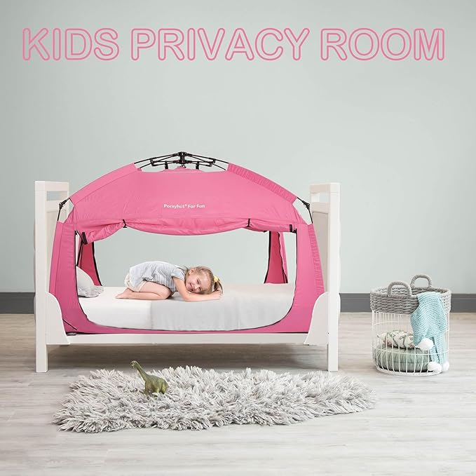 Indoor Instant Privacy Bed Tent for Sleeping,Quick Set-up Bed Canopies,Portable Bed Drapes with Large Space and 3 Doors (Pink, Twin)