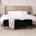 Velvet Storage Bench for Bedroom, Modern Tufted End of Bed Bench for King Size Bed, Upholstered Long Ottoman Bench with Gold Legs for Living Room/Entryway (Black, 55" Wide)
