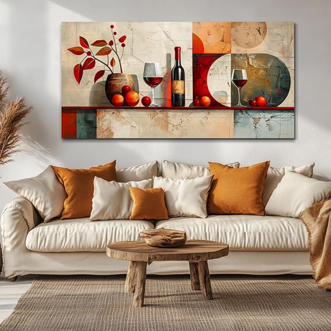 ERQINHUA Large Canvas Wall Art For Kitchen Wall Decor For Living Room Restaurant Pub Decorations Wine Glass Mural Still Life Abstract Pictures Artwork Restaurant Mural Home Decor Painting 30"x60"