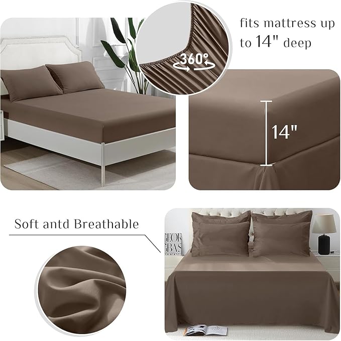 JOLLYVOGUE King Comforter Set, Ultra-Soft Bed in a Bag King Size 7 Pieces, Oeko-TEX Certified Bedding Set with Down Alternative Comforter, Sheets, Pillowcases & Shams, Brown