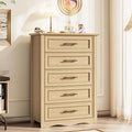 Farmhouse 5 Drawers Dresser, 45.5" H Modern Country Storage Dressers with Brushed Metal Handles, Wood Storage Organizers for Bedroom, Living Room, Hallway, Light Oak