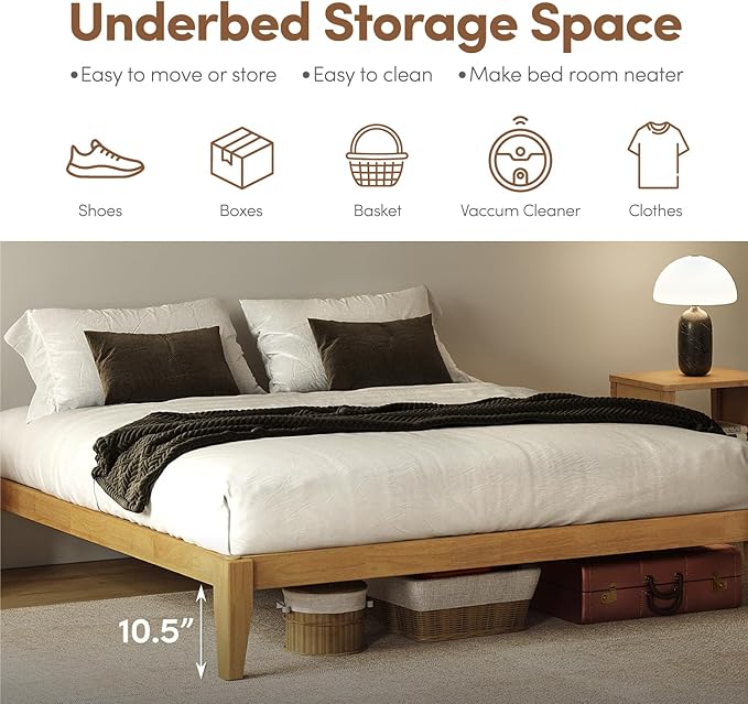 Bed Frame - Solid Wood Platform Bed - Japanese Joinery Bed Frame - Wood Slat Support - No Box Spring Needed - Easy Assembly - Minimalist & Modern Style (Midnight Charcoal, Queen)