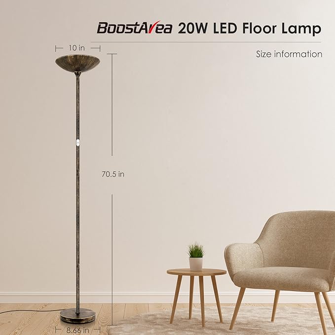 Floor Lamp, Standing Lamp, 20W 2000LM LED Torchiere Floor Lamp, Stepless Dimmable, Touch Control, 3000K Daylight, 50000hrs Lifespan, Floor Lamps for Living Room, Standing Lamps for Bedroom,Bronze