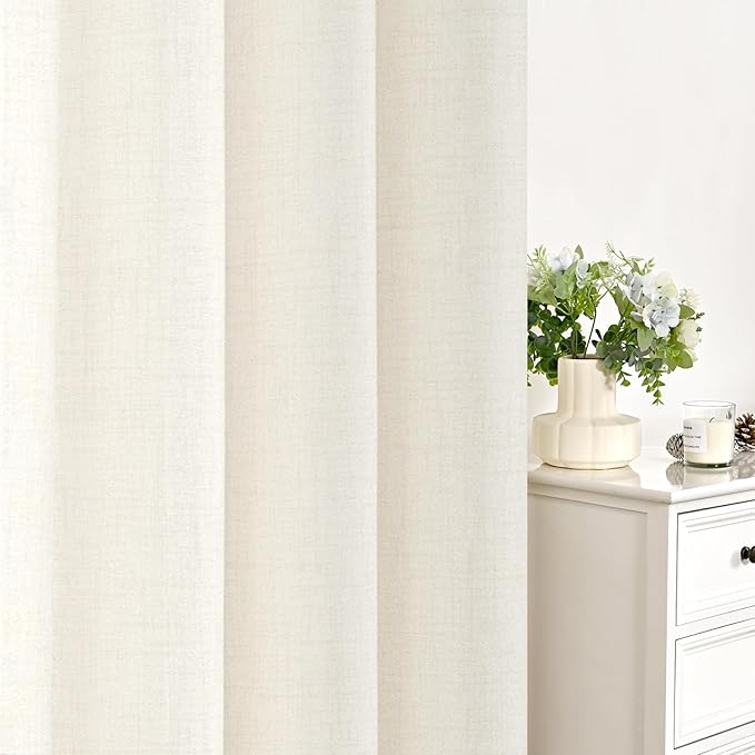 YoungsTex 68 Inch Length Ivory Linen Curtains for Living Room Window, Light Filtering Semi Sheer Drapes with Bronze Grommet Privacy for Bedroom Farmhouse Decorative, 52 x 68 Inch, 2 Panels