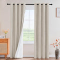 PrinceDeco Nature Linen Curtains 100% Back Out Curtains for Living Room/Bedroom 84 Inch Length Burlap Fabric Thermal Insulated & Light Blocking Nickel Grommet Window Drapes Set of 2,Heathered Linen
