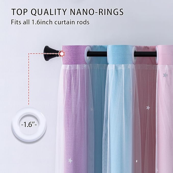 XiDi Dream Star Blackout Curtains for Kids Rooms Girl Princess Curtain for Daughter Bedroom Window (Pink Purple, W34 X L72)