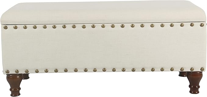 HomePop Large Storage Bench with Nailhead Trim - Cream