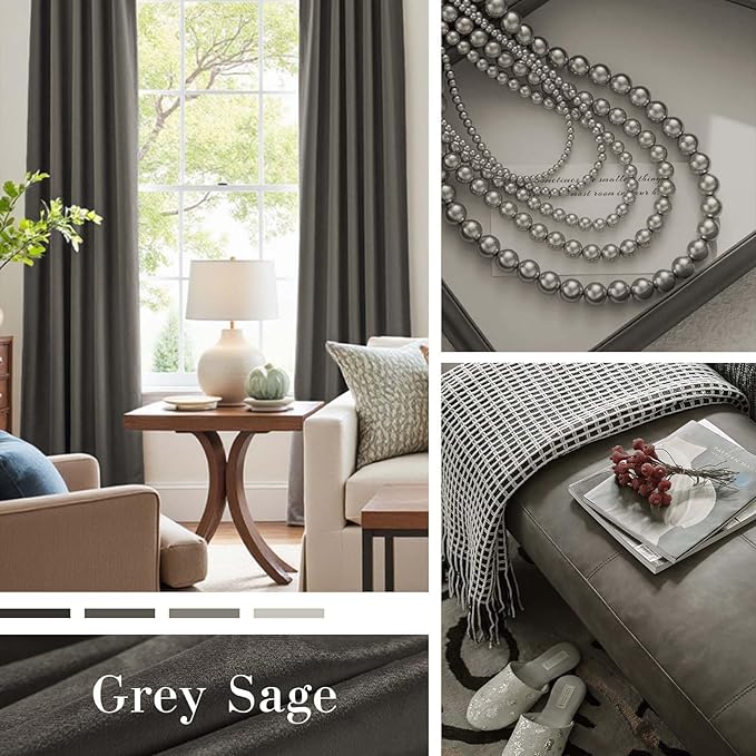 Lazzzy Velvet Blackout Curtains Thermal Insulated Room Window Drapes Super Soft Luxury Curtains for Living Room Bedroom Rod Pocket 2 Panels, Grey, 42" W x 96" L